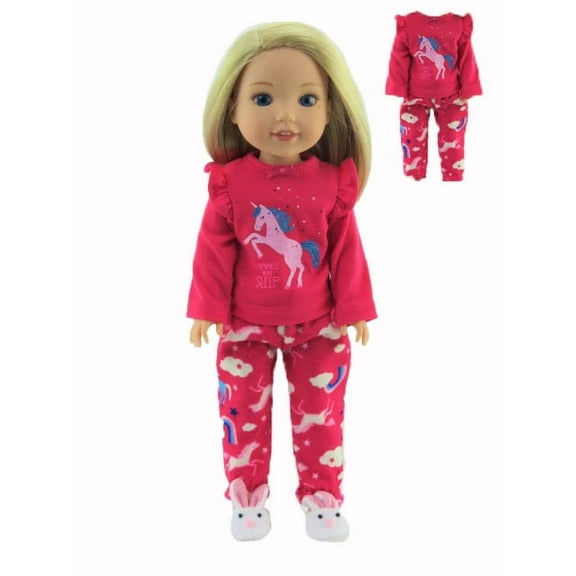 Hot Pink Unicorn Pajamas For 14 Inch Dolls