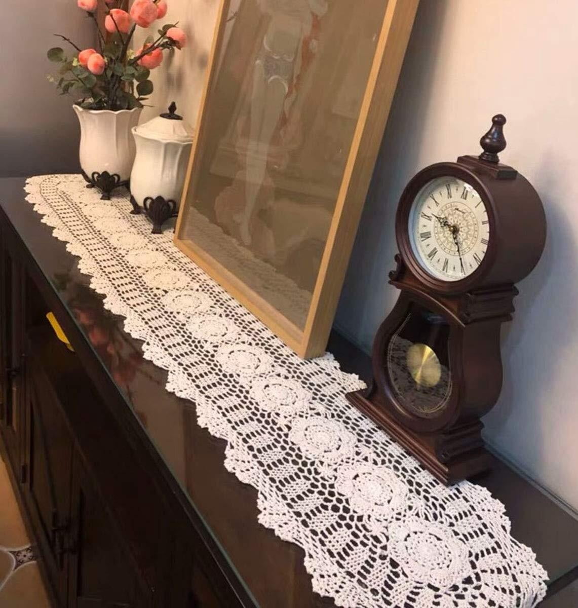 Handmade Crochet Cotton Table Runner Lace Doilies Doily Oval Dresser Scarves,11.8 by 35 Inches.