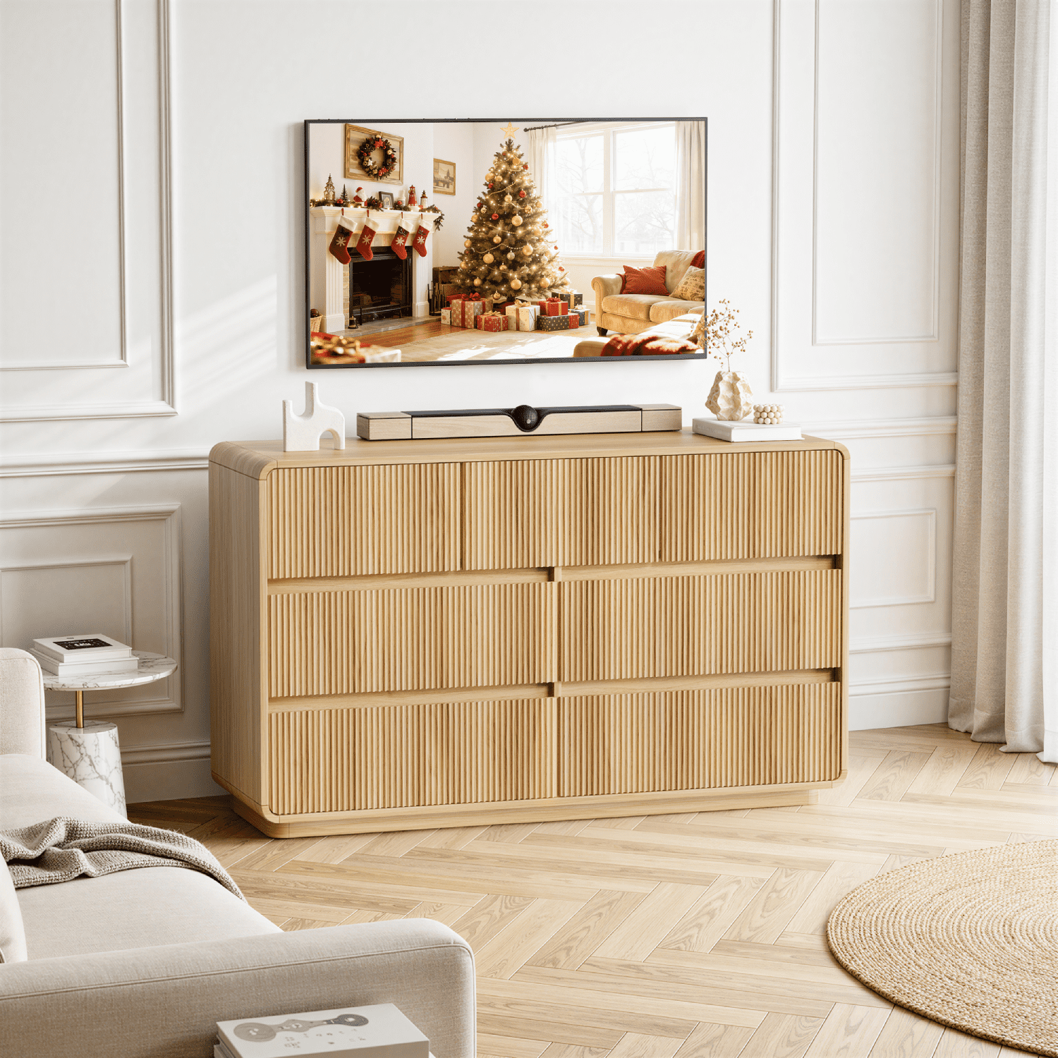 MARNUR 7 Drawer Dresser for Bedroom, Wooden Chest of Drawers for Closet, with Wide Top, Smooth Glides, for Living Room, Hallway, Kids Room, Natural Oak