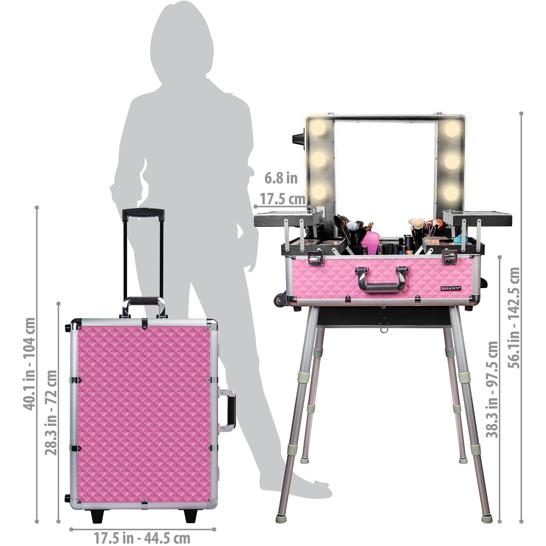 Adson LED Vanity Trolley Professional Hairdressing Makeup Beauty Nail Art  Train Case Aluminium Larger Makeup Case 4 Layer Makeup Bag Women with  Adjustable Brightness LED Light Mirror(Black) : Amazon.in: Beauty