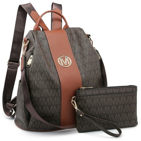 MKP Women Fashion Backpack Purse Signature Anti-Theft Rucksack Travel School Shoulder Bag Handbag with Wristlet