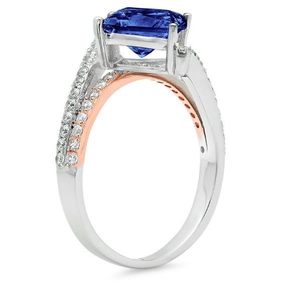 2.3075 ct Princess Cut Simulated Tanzanite Solitaire with Accents Engagement Ring for Women in 18K White/Rose Gold