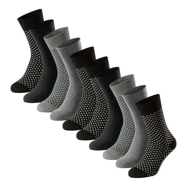 SCHIESSER Calcetines para hombre, paquete de 10 - «Bluebird», mezcla de algodón, lisos/estampados Negro/punto 39-42