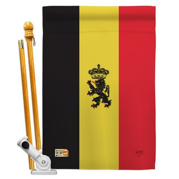 Breeze Decor BD-CY-HS-108098-IP-BO-D-US13-BD 28 x 40 in. Belgium Flags of the World Nationality Impressions Decorative Vertical Double Sided House Flag Set with Pole Bracket & Hardware