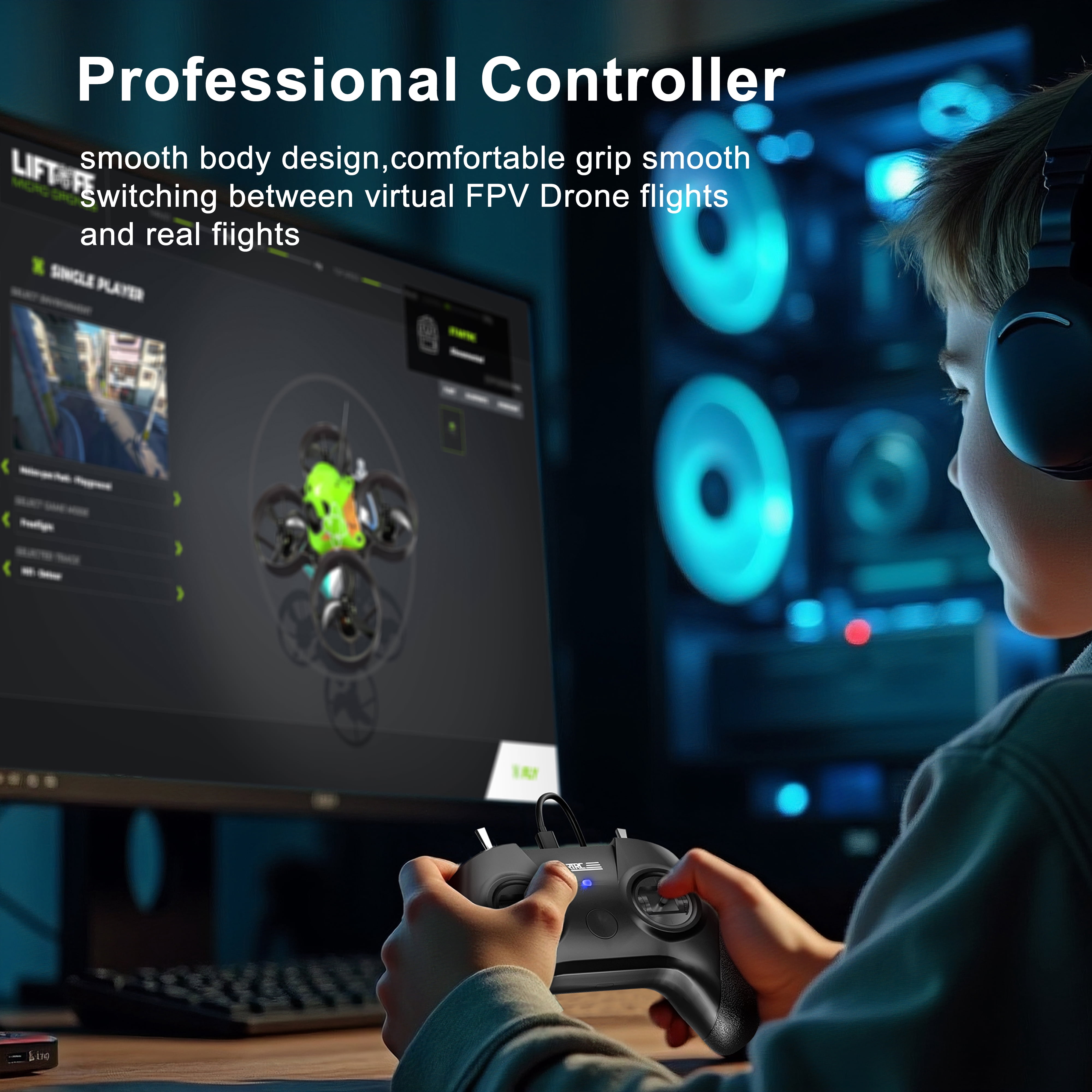 Rechale Ultimate S8 RC Flight Simulator Remote Controller - 8-Channel Black Gamepad Lifelike FPV Drone Training with 14+ Simulator Support, Zero Latency for PC/Mobile