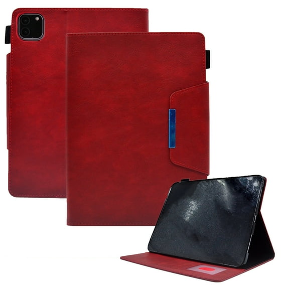 Dteck Rugged Case For iPad Pro 11 inch 2024, Magnetic Leather Smart Case Card Slots Wallet Shockproof Rubber Kickstand Cover for iPad Pro 11" 2024,Red