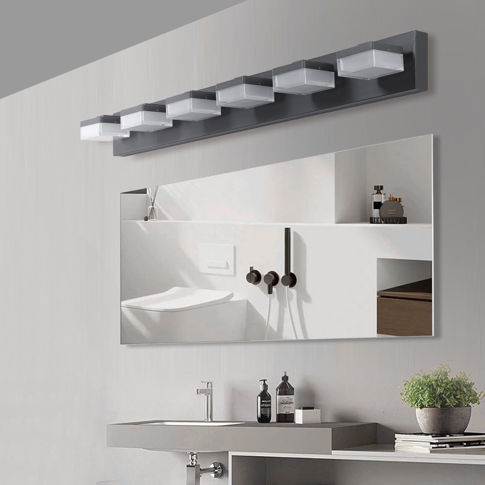Modern 6-Light Black LED Bathroom Vanity Light Fixture for Mirrors, Adjustable Brightness Dimmable Lighting for Makeup Vanity, Energy-Efficient Water-Resistant Design