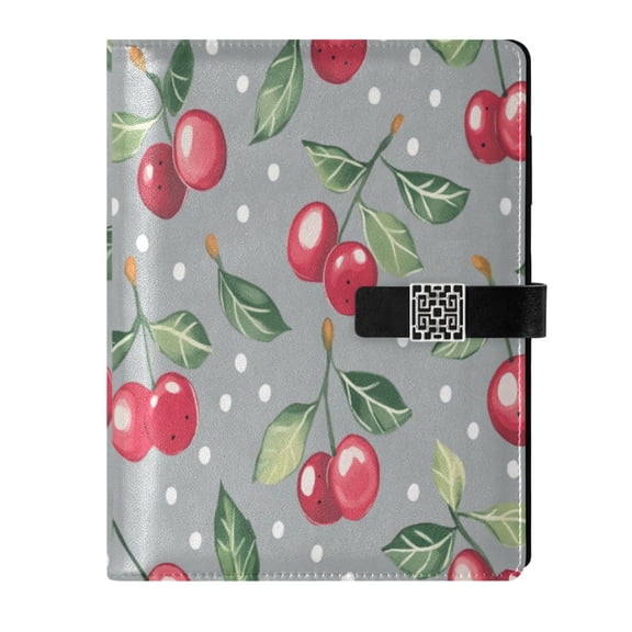 Premium Faux Leather Notebook - Refillable, Multi-Functional Organizer, 23.3x17cm, All-Season Use,Cherry Pattern