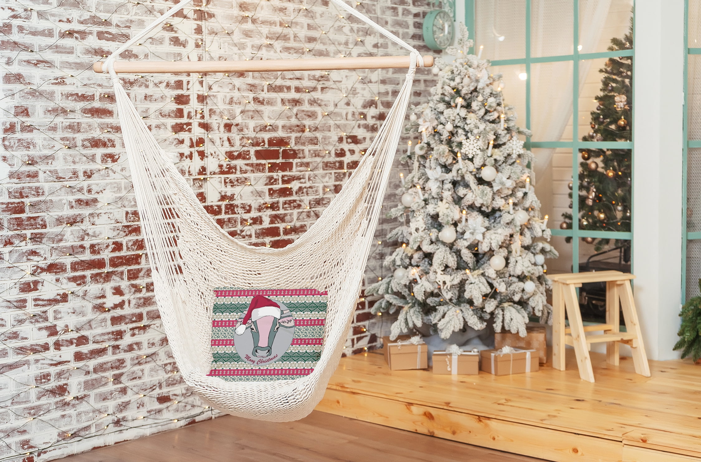 20" x 20" Simply Daisy Mooy Christmas Polyester Indoor/Outdoor Pillow, Cloud Grey Qty 1