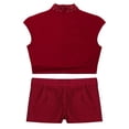 thumbnail image 4 of YONGHS Kids Girls 2 Piece Ballet Dance Gymnastics Sports Tracksuit Sequins Crop Top with Shorts Set Burgundy 12, 4 of 7