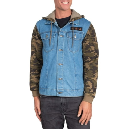 Camo Stars Men's Denim Jacket Hoodie, Up to size (Best Jacket To Wear With Jeans)