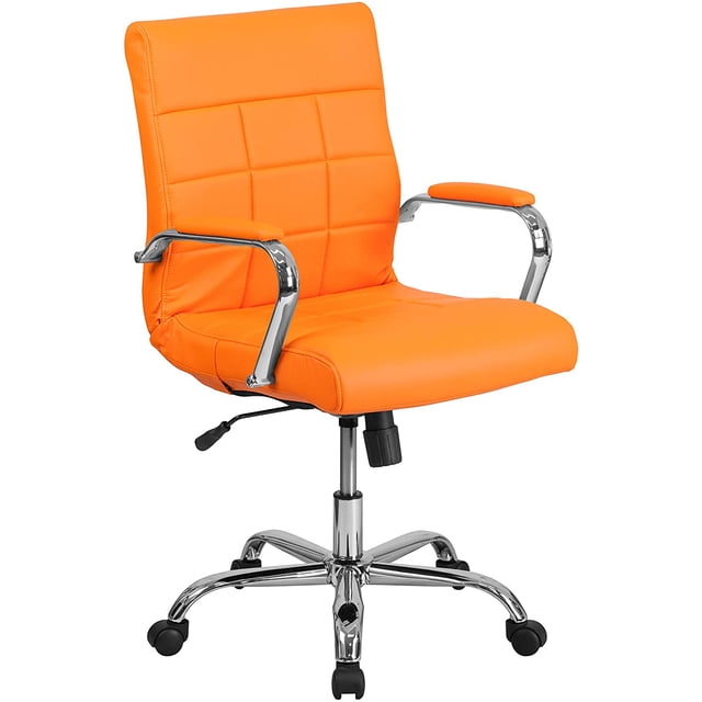 Silla de Oficina Giratoria Flash Furniture GO-2240-ORG-GG Ejecutiva Cómoda con Respaldo Medio y Brazos Cromados Vinilo Anaranjado Flash Furniture GO-2240-ORG-GG