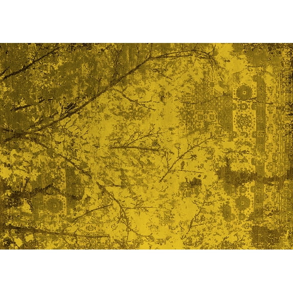 Ahgly Company Machine Washable Indoor Rectangle Oriental Yellow Industrial Area Rugs, 5' x 7'