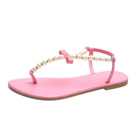 

Qufokar Flip Flop Womens Womens Slippers Size 10 Wide Width Ladies Fashion Summer Ribbon Pearl Flip Flops Outer Flat Casual Sandals
