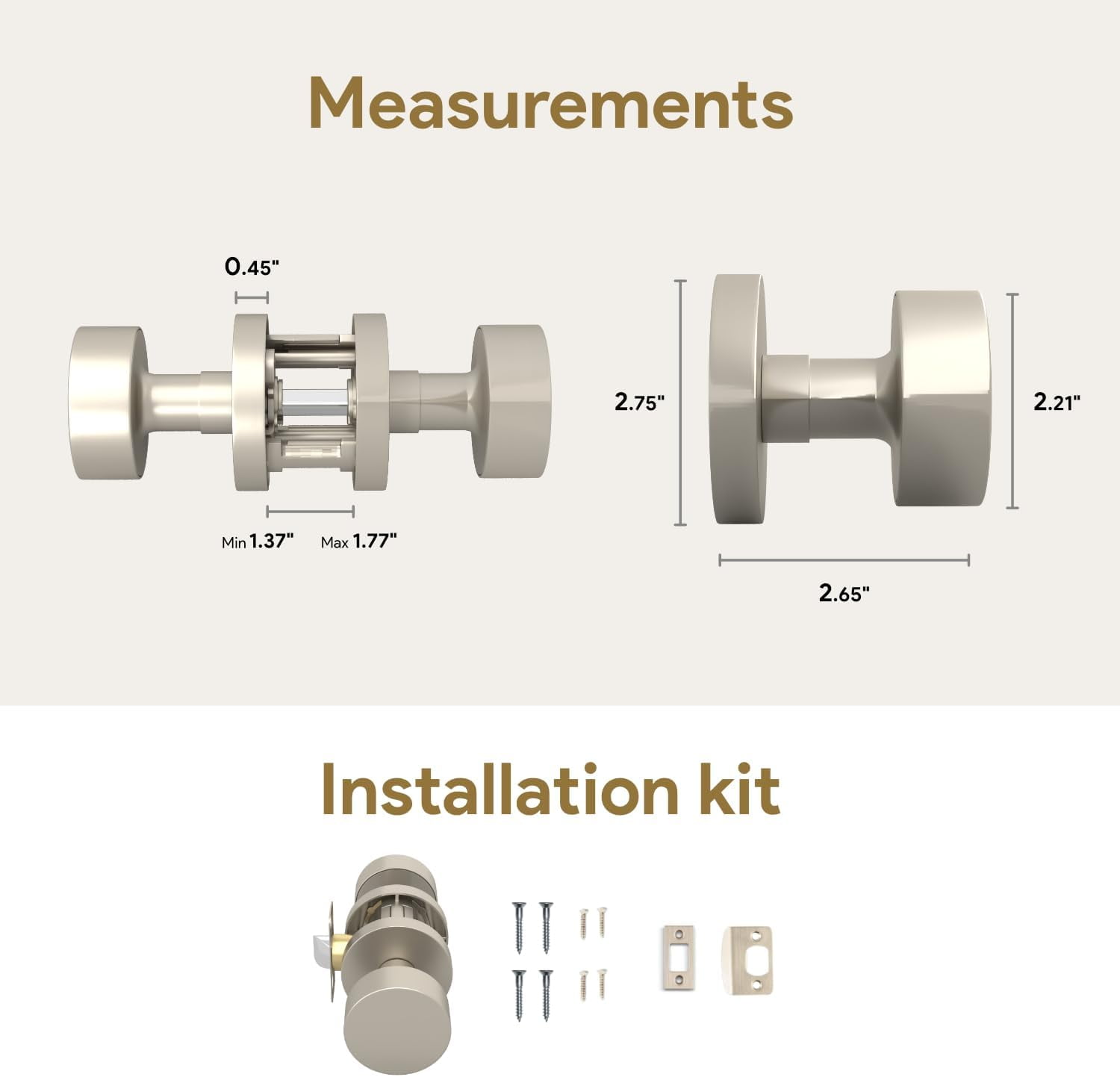 Mega Handles Buena Passage Door Knob | Reversible Heavy Duty Design for Hallway, Closet, Bathroom | Satin Nickel