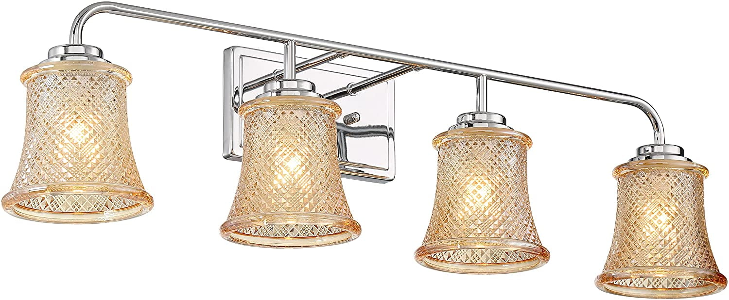 Vanity Art Elegant Cut Crystal Glass 4 Lights Bath Vanity Light for Over Mirror Hallway Living Room | Modern Wall Lighting with Clear Glass Shade Bathroom Light Fixtures W5004CH-B02