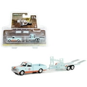 1968 Chevrolet C-10 Shortbed Pickup Truck Light Blue and Orange and Tandem Car Trailer "Gulf Oil" "Hitch & Tow" Series 27 1/64 Diecast Model Car by Greenlight