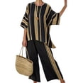 thumbnail image 4 of Atogsazn Womens Plus Size Linen Set Baggy Casual Striped 3/4 Sleeve Tops & Wide Leg Pants Outfit Lightweight Sets Black XXXL Fashion, 4 of 5