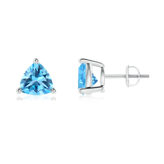 14k 14kt White Gold  7mm Princess Cut Blue Topaz Earrings 7mm X 7mm
