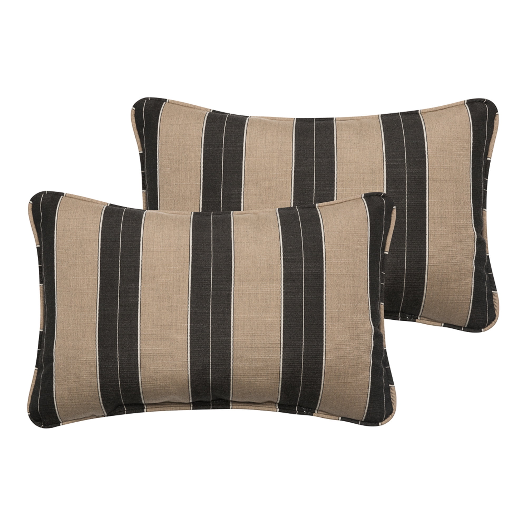 Set of 2 Sunbrella Tan and Black Stripes Rectangular Indoor/Outdoor