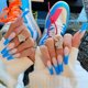 thumbnail image 1 of 24 uñas postizas de ataúd, uñas acrílicas extralargas, uñas postizas francesas brillantes para niñas y mujeres (azul). Nota: Sin pegamento., 1 of 5