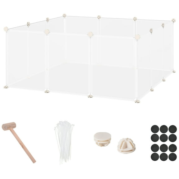 Pet Playpen DIY Small Animal Cage Open Enclosure Portable Plastic Fence 12 Panels for Guinea Pig Hedgehog White, 18" x 14"