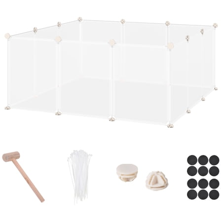 Pet Playpen DIY Small Animal Cage Open Enclosure Portable Plastic Fence 12 Panels for Guinea Pig Hedgehog White, 18" x 14"