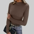 thumbnail image 2 of MOJOGO Women's Warm Base Layer Lightweight Ribbed Knit Long Sleeve Pullover Tops Spring Fall Mock Neck Shirts Brown Free Size, 2 of 8