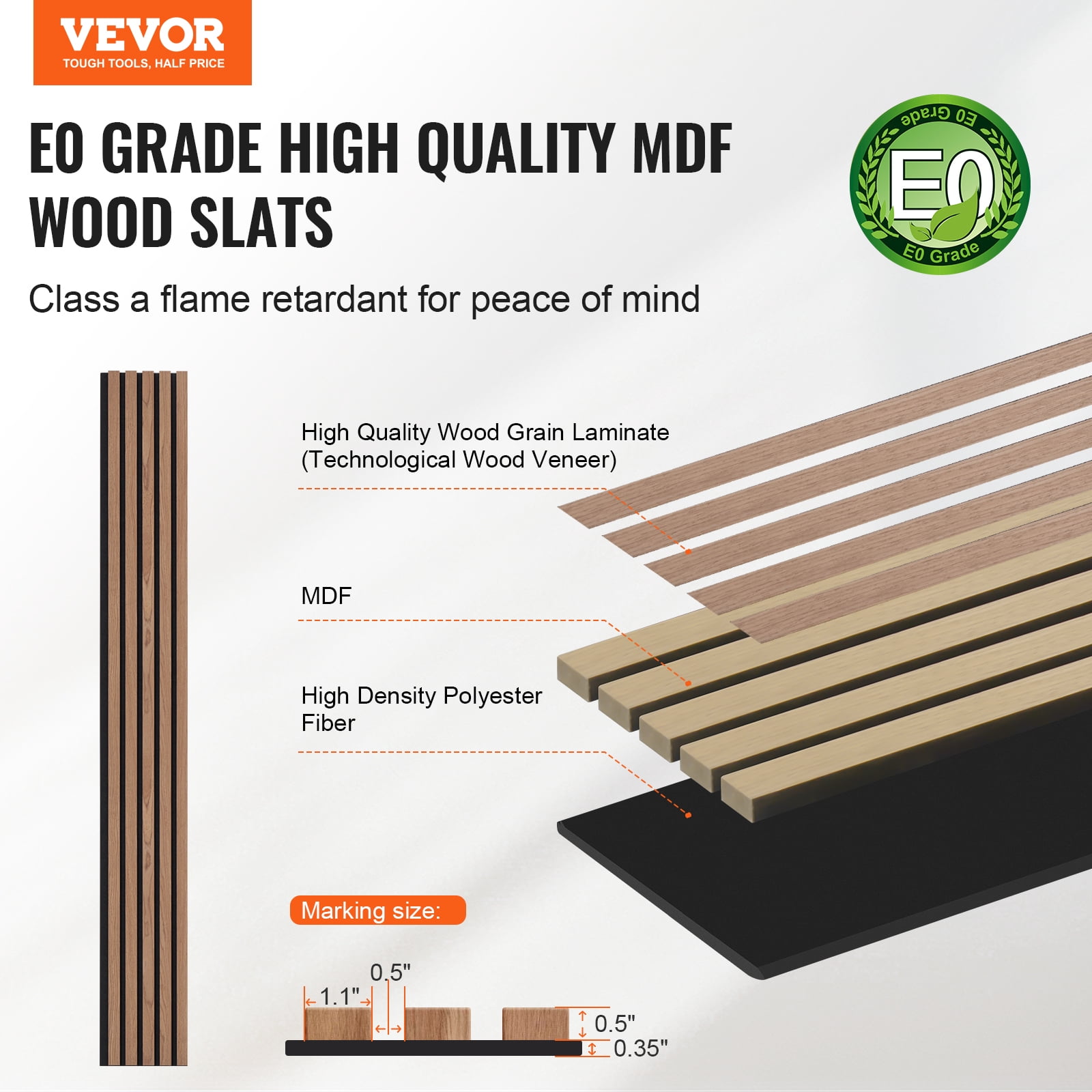 VEVOR Wood Slat Acoustic Panels, 7.9 x 94.5 inch, MDF Accent Wooden Wall Panels for Modern Interior Wall, Faux Wood Wall Board Panels for Stylish Decor and Noise Reduction, Walnut