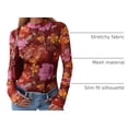 thumbnail image 4 of Blusa PRETTYGARDEN Mujer Malla Floral Manga Larga Marrón Naranja, 4 of 9
