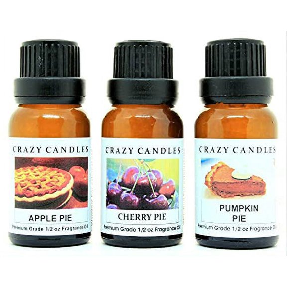 Crazy Candles 3 Bottles Set, 1 Apple Pie, 1 Pumpkin Pie, 1 Cherry Pie 1/2 Fl Oz Each (15ml) Premium Grade Scented Fragrance Oils