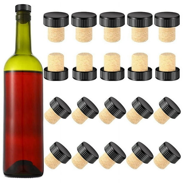 24 piezas Tapones de corcho Tapones de degustación Tapones de vino en forma de T con tapón de madera superior