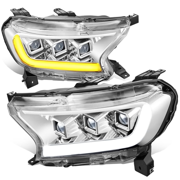 DNA Motoring Sequential Signal LED DRL Projector Headlights for 19-23 Ranger Lariat, Chrome / Clear