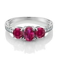 thumbnail image 2 of Gem Stone King 2.97 Ct Oval Red Created Ruby 925 Sterling Silver Moissanite Ring (Size 5), 2 of 4