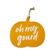 Way to Celebrate Harvest Yellow MDF Pumpkin Shaped Hanging Décor, 6.5 x 7.7 x 0.6 inch