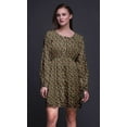 thumbnail image 5 of Bimba Green Leaves & Chrysanthemum Floral Women Tunic Top Long Sleeve Button Down Print Short Causal Dress-Medium, 5 of 7