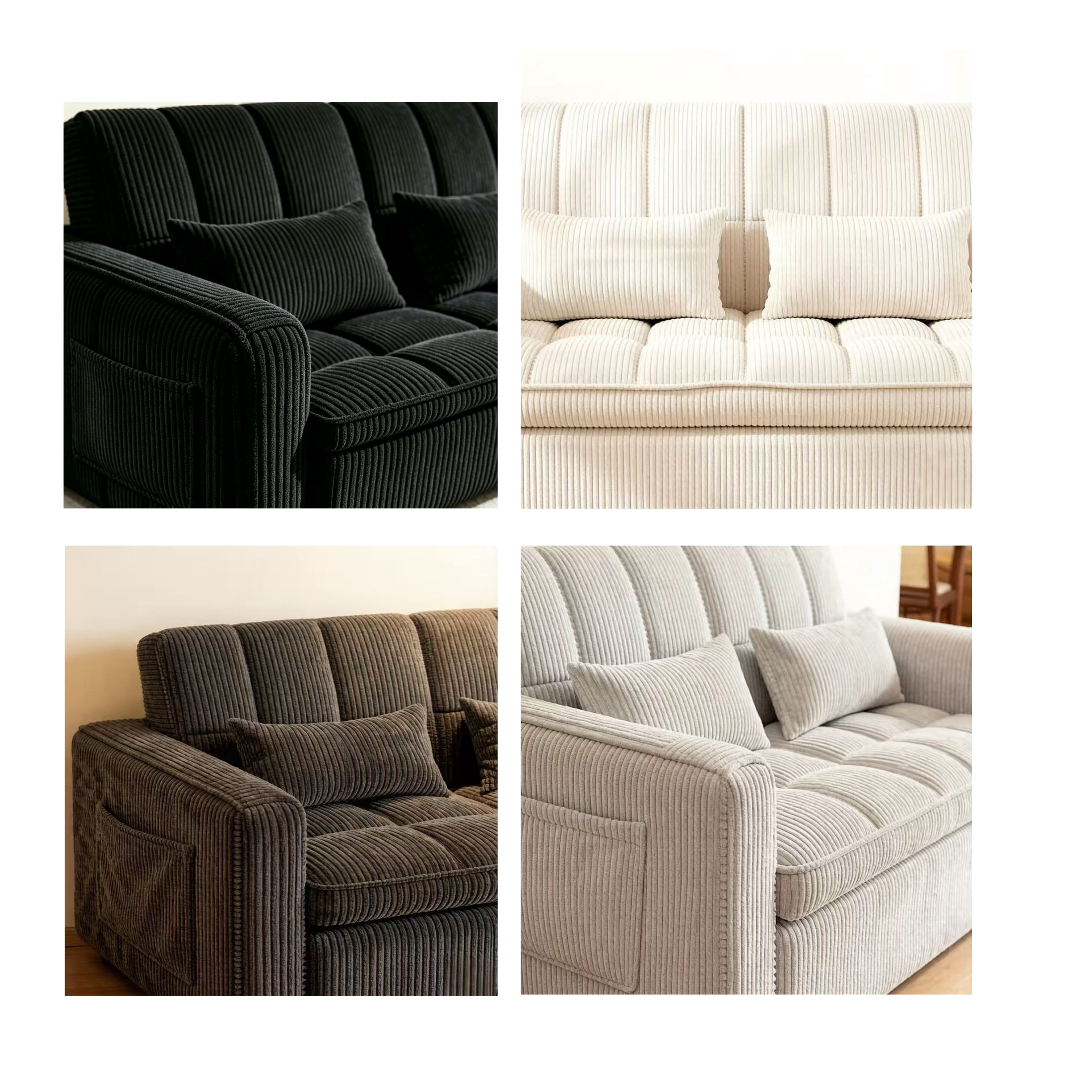 Anpport 55" Striped Corduroy Loveseat, Convertible Sleeper Sofa Bed for Small Spaces, Dark Gray