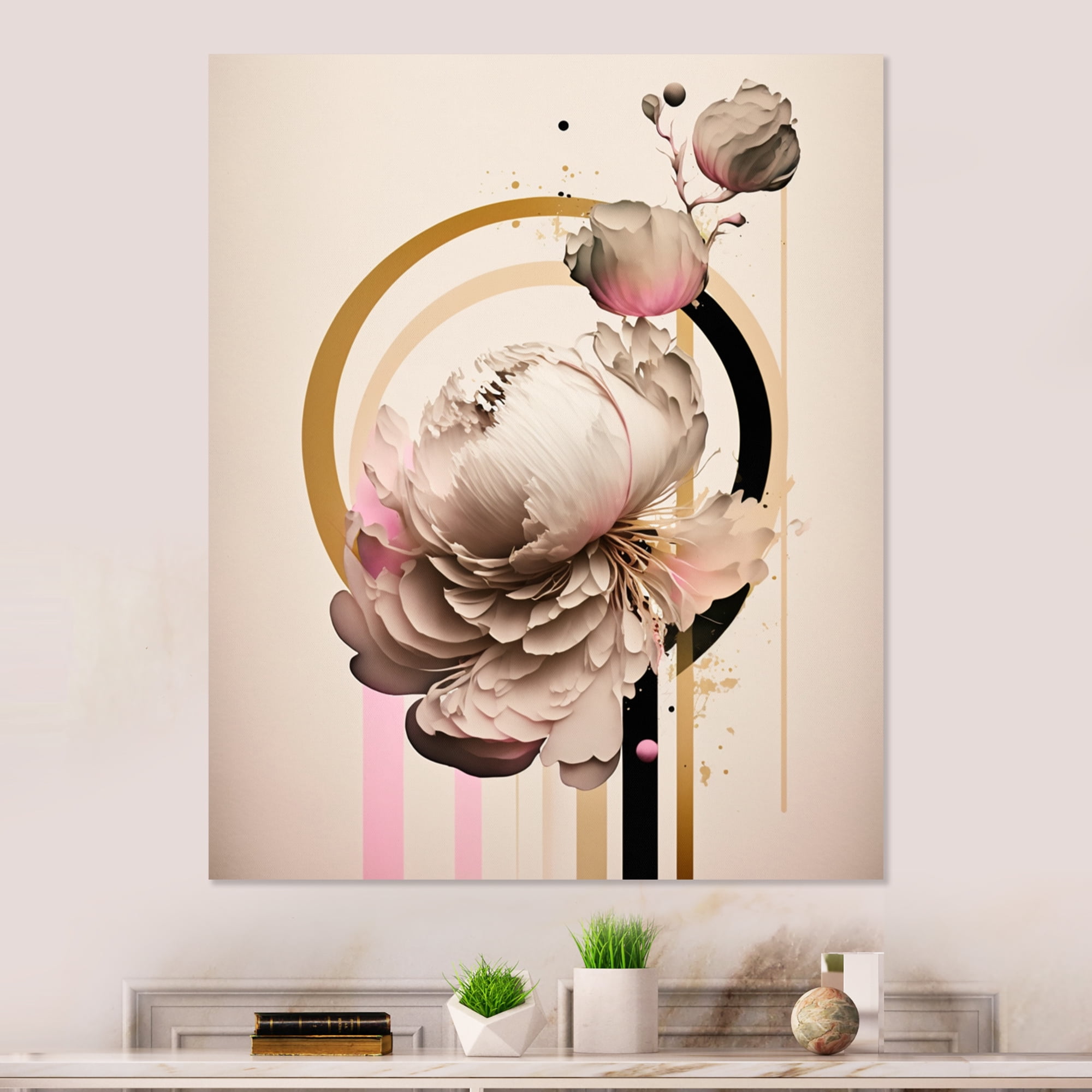 Designart Beige And Pink Peony Flowers Hyperrealistic I Canvas Wall Art