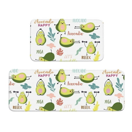 

Salelf Happy Avocado Kitchen Mats 2PCS Cushioned Kitchen Rugs for Floor Anti-Fatigue Mat Waterproof Rug for Kitchen Office Sink Laundry