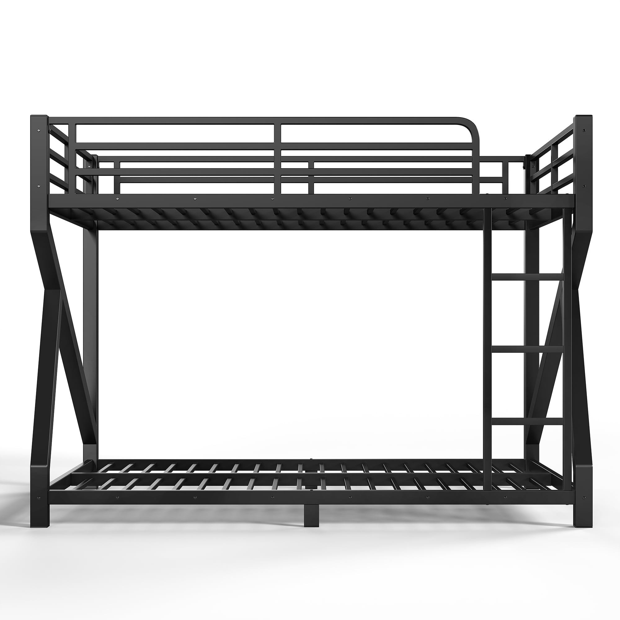 Aukfa Queen over Queen Metal Bunk Bed with Built-In Ladders, Low Profile Heavy Duty Bunk Bed with Reinforced Support Slats, No Box Spring Needed, Black