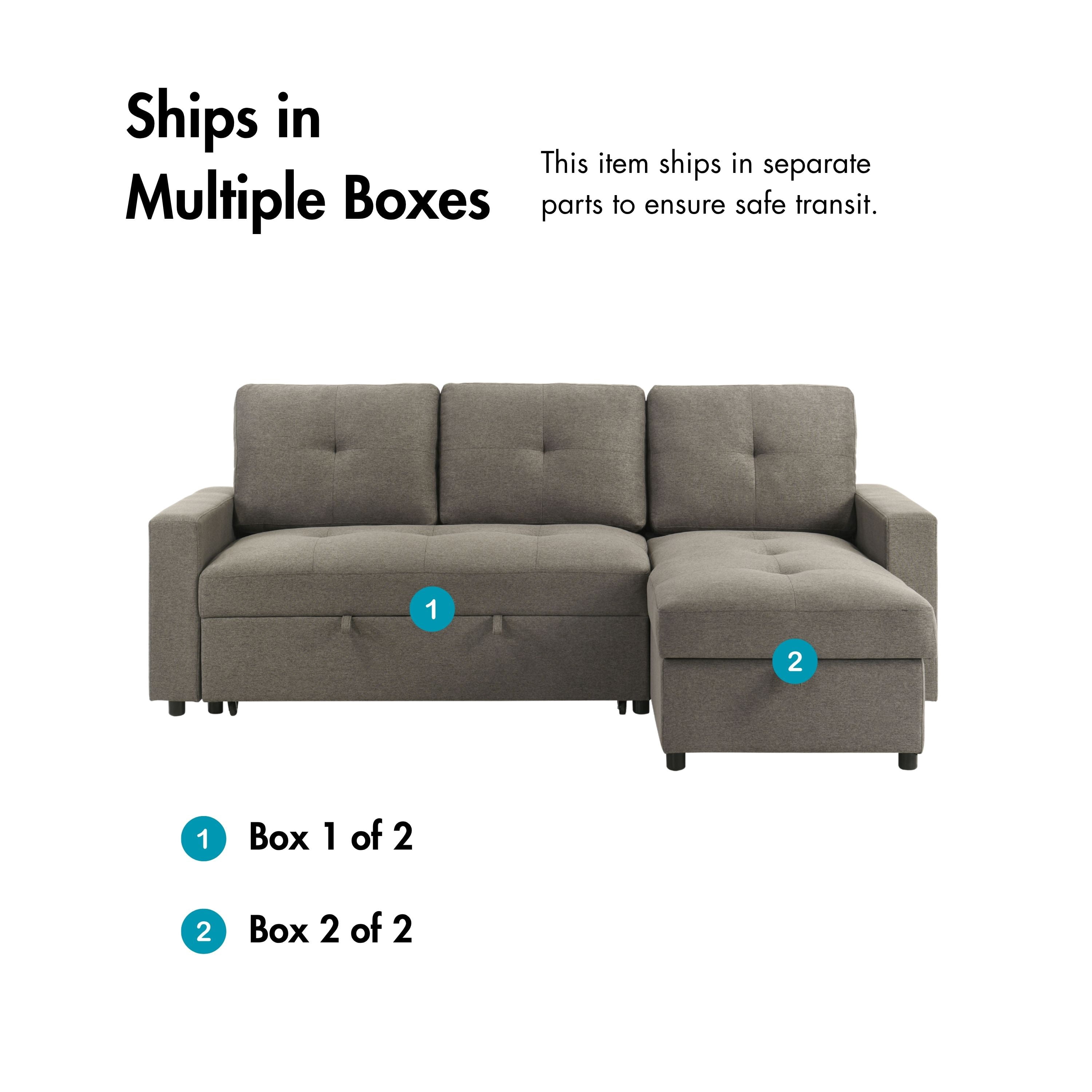 Furniture of America Jovi Modern Fabric L-Shaped Sectional Sofa with Pull Out and Storage Under Chaise, Light Brown