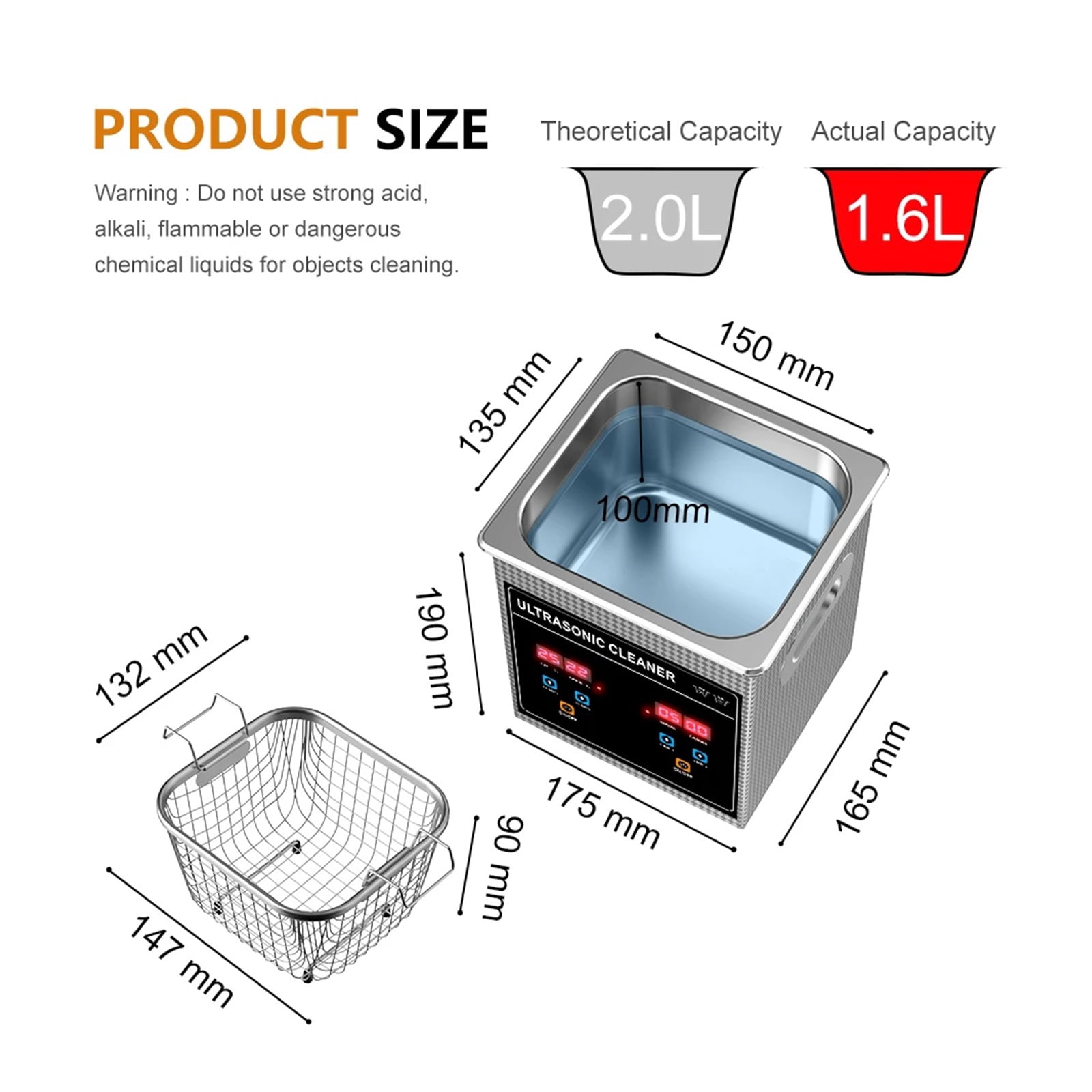 Ultrasonic Cleaner Bath 2L 60W/120W with Stainless Basket Heater Timer Digital Display Diswasher Ultrasound Home Appliances