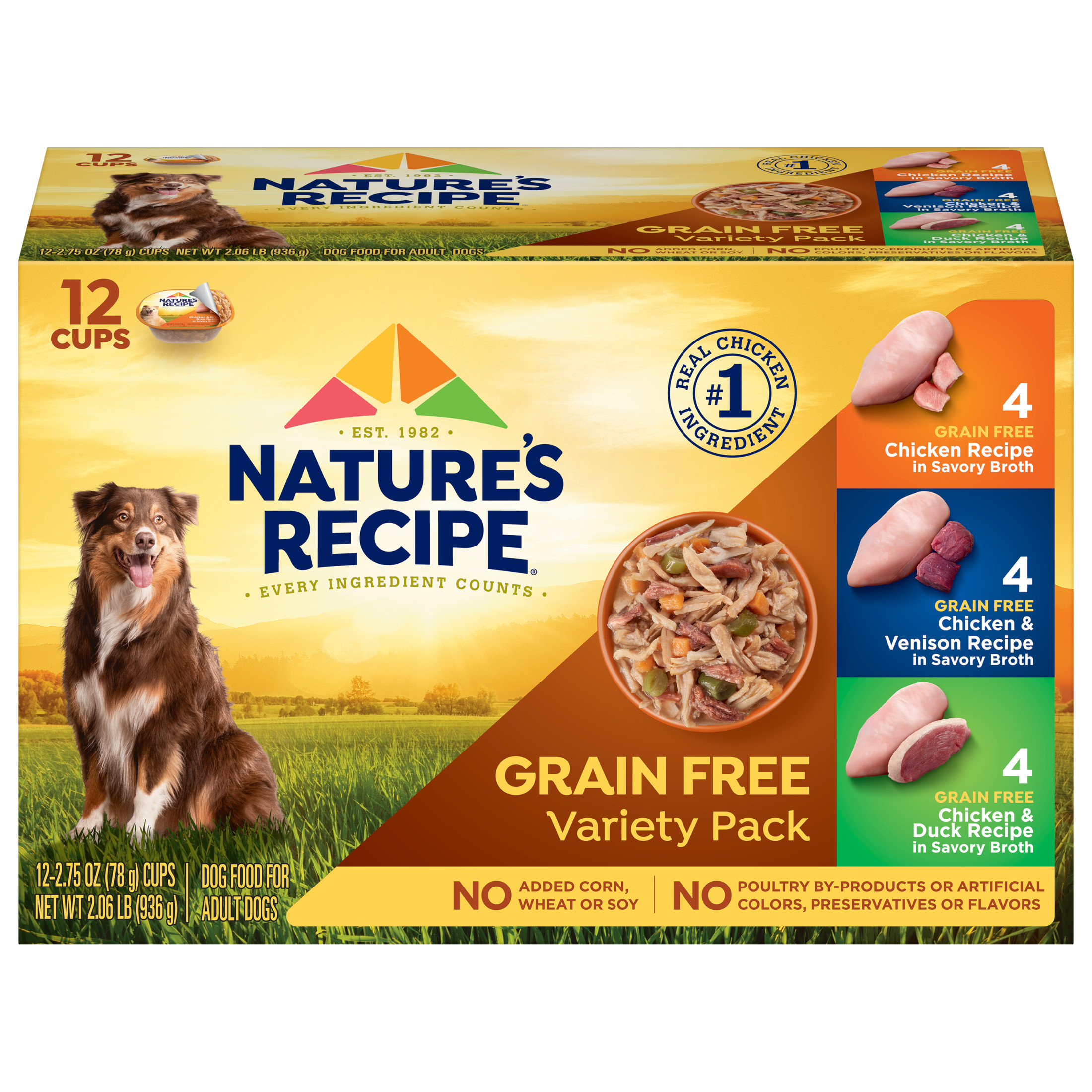 Nature's Recipe Savory Broth Grain Free Wet Dog Food Variety Pack, 2.75 oz Cups (12 Pack)