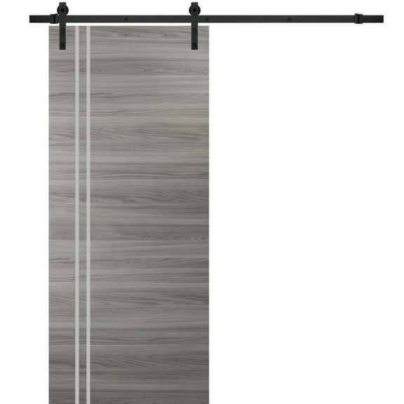 Sturdy Barn Door 18 x 80 inches | Planum 0310 Ginger Ash with Frosted Glass | 6.6FT Rail Hangers Heavy Hardware Set | Solid Panel Interior Doors