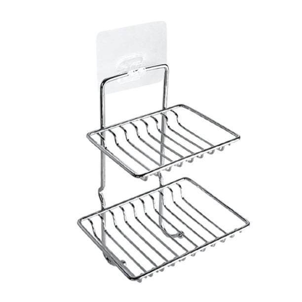 Jabonera de acero inoxidable de doble nivel, sin necesidad de taladrar. Soporte para esponja y jabón de ducha para baño y cocina.