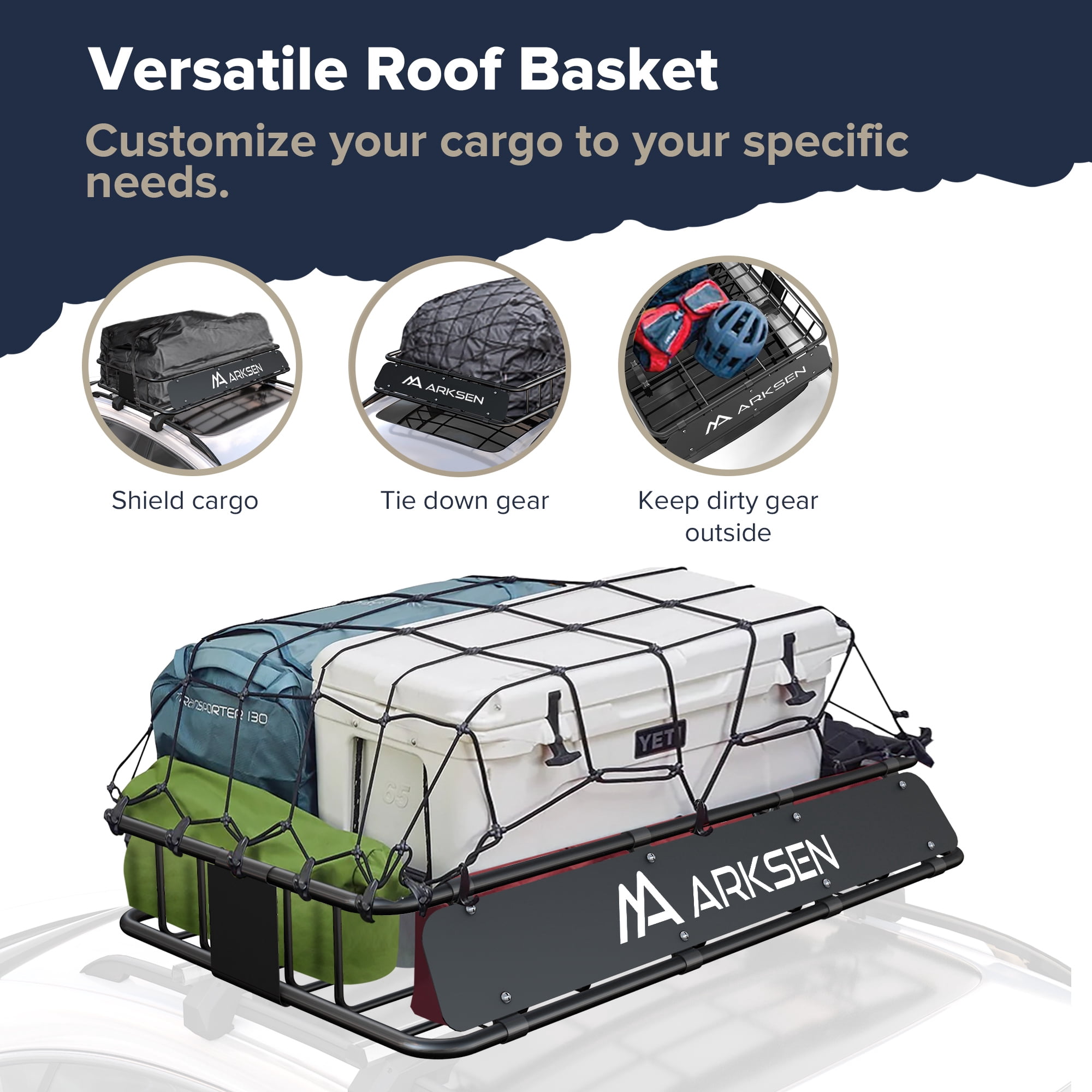 ARKSEN 30" x 50" x 6" Perfect-Wide Roof Rack Cargo Basket 150 lb. Capacity Full-Size Truck SUV Top Luggage Holder Carrier Storage, Black