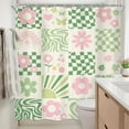 thumbnail image 4 of Retro Cute Green Pink Flower Shower Curtain 72Wx72H Inch Abstract 70s Danish Pastel Checkered Rainbow Groovy Shower Curtain Bathroom Set Girls Waterproof Bath Decoration Accessories Home Decor, 4 of 6