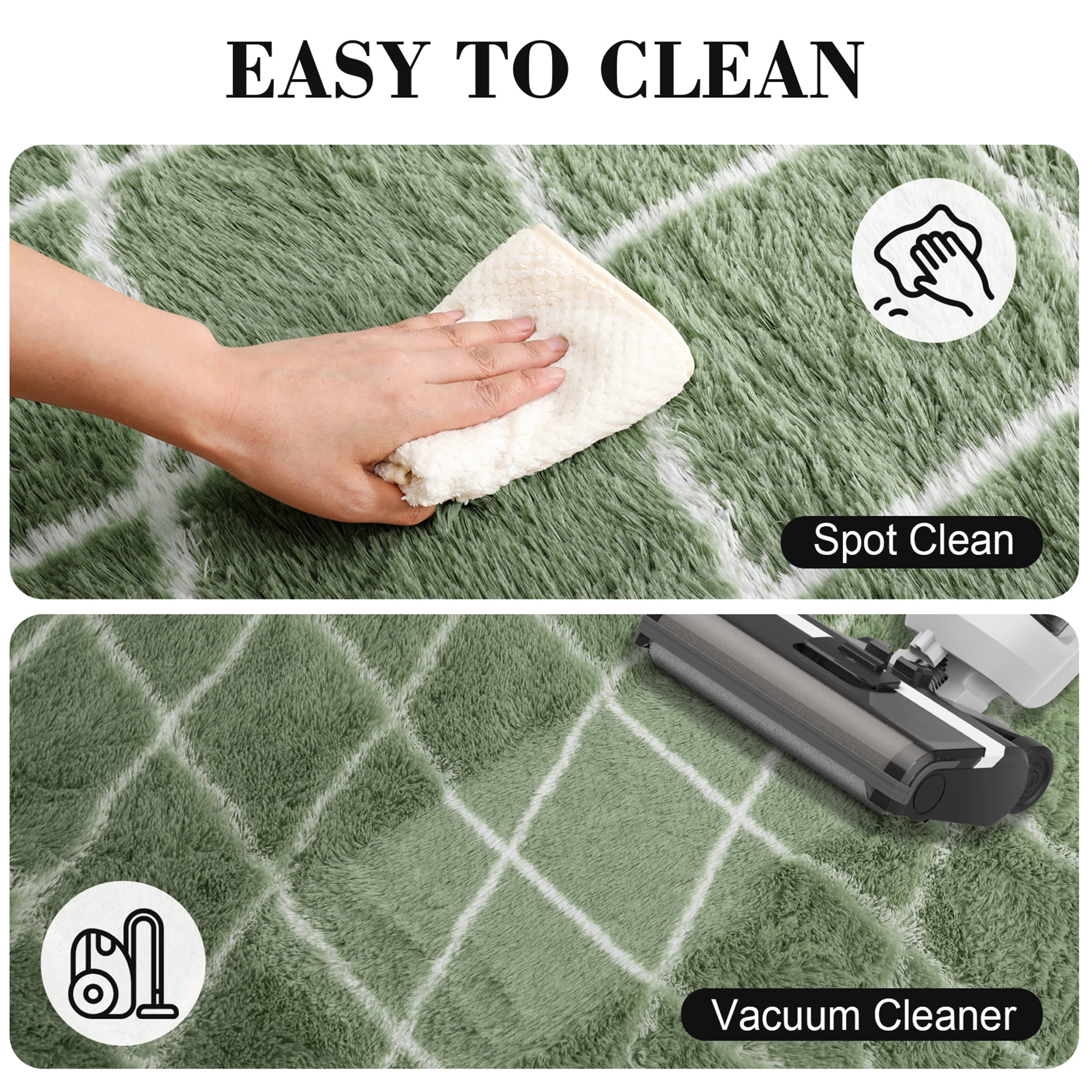 CozyDesg Shag Area Rugs,4'x6' Soft Fluffy Shaggy Carpet for Living Room,Large Rug for Bedroom Dining Room Home Decor Room Decor,Green & White
