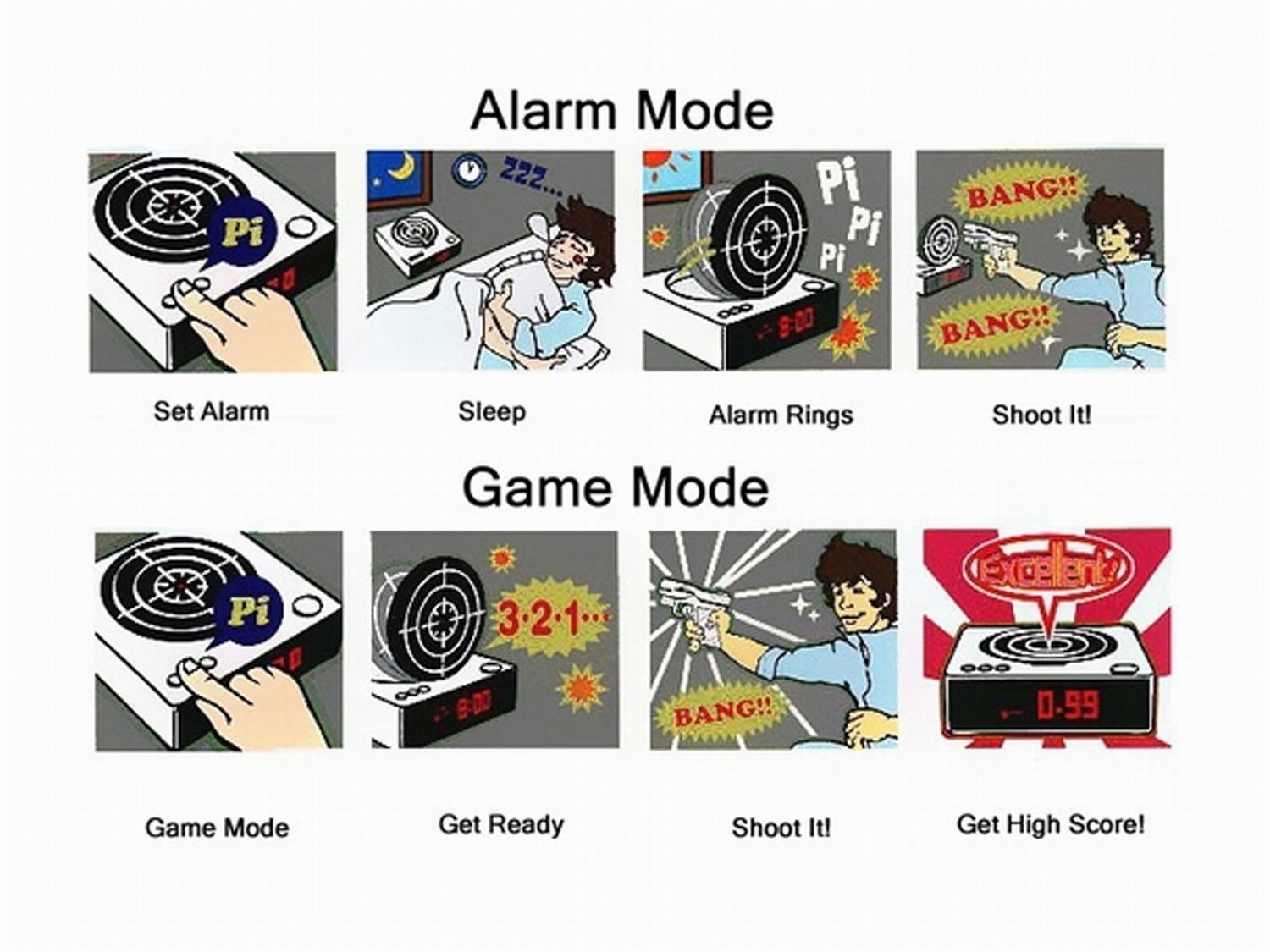 Target Alarm Clock With Gun, Infrared target and Realistic Sound