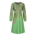 thumbnail image 4 of COSFO V-Neck Dresses for Women Casual Long Sleeve Green Floral Midi Dresses Flowy A-Line Dress, 4 of 6